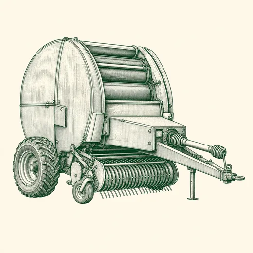 Vintage engraving of a classic round hay baler