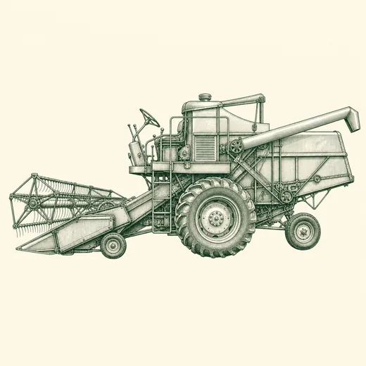 Vintage engraving of a classic combine harvester