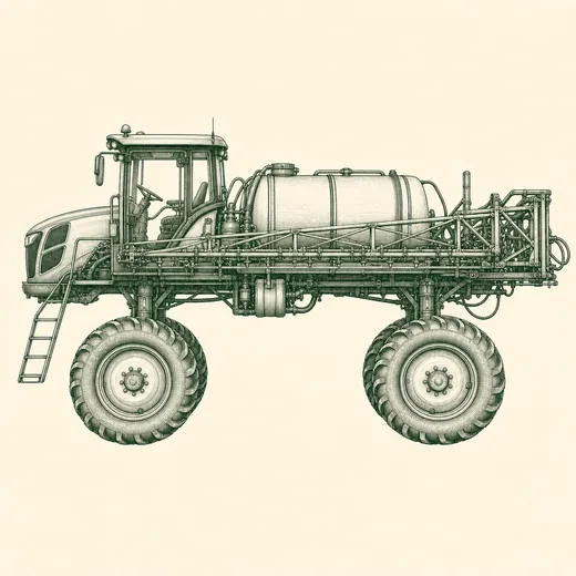 Vintage engraving of a self-propelled sprayer