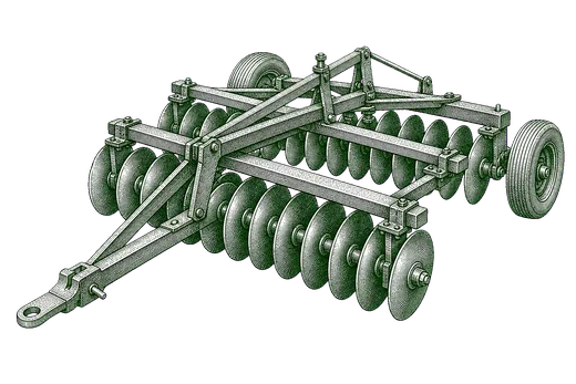 Vintage engraving of a disk harrow