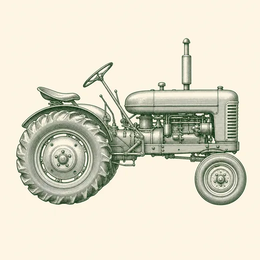 Vintage engraving of a classic American farm tractor